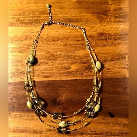 Four Strand Necklace Chartreuse Green/Gold Tone - Picture 1 of 3